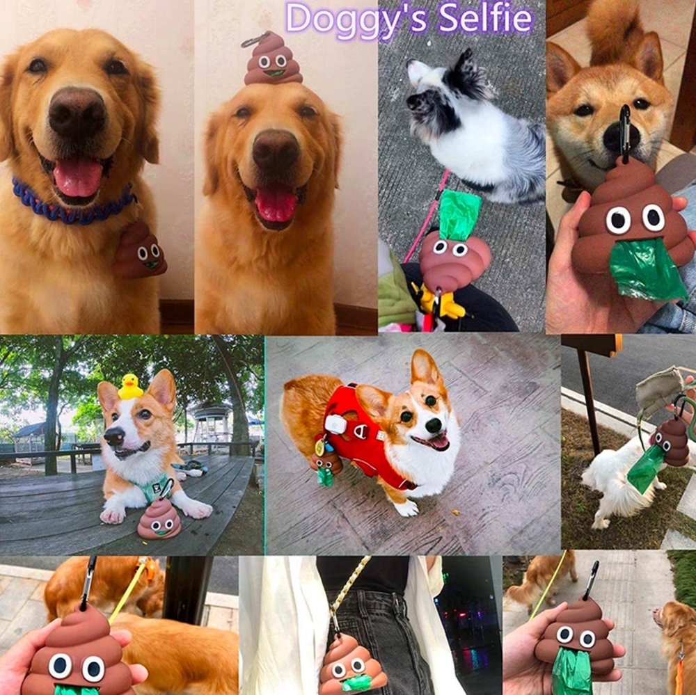 Emoji Poop Dog Waste Container & 80 Waste Bags - Picture 8 of 12